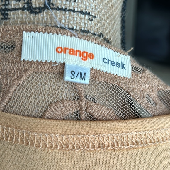 Orange Creek lined lace embroidered scalloped hem boho hippie dress tan/orange - Picture 12 of 16